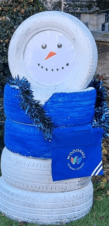 Snowman made out of recycled materials